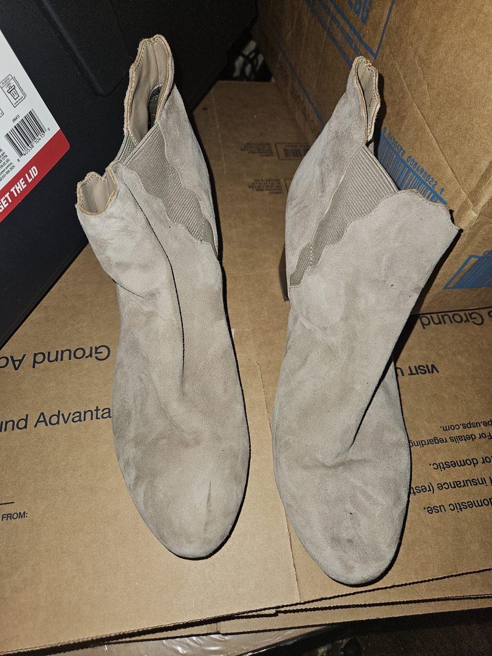 Vaneli Beige Suede Ankle Booties